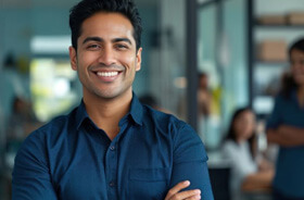 Handsome smiling man in business setting