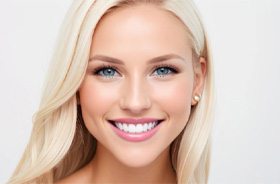 Headshot of beautiful woman with bright white teeth