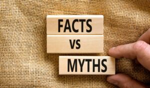 “Facts vs. Myths” written on small wooden blocks